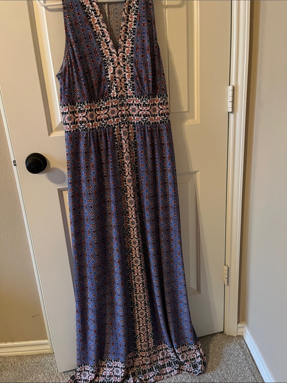 Sleeveless Blue Floral-Print V-Neck Maxi Dress